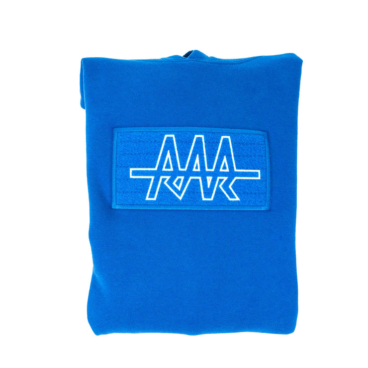 TEAM RAR Blue Velcro Hoodie Front Side Folded