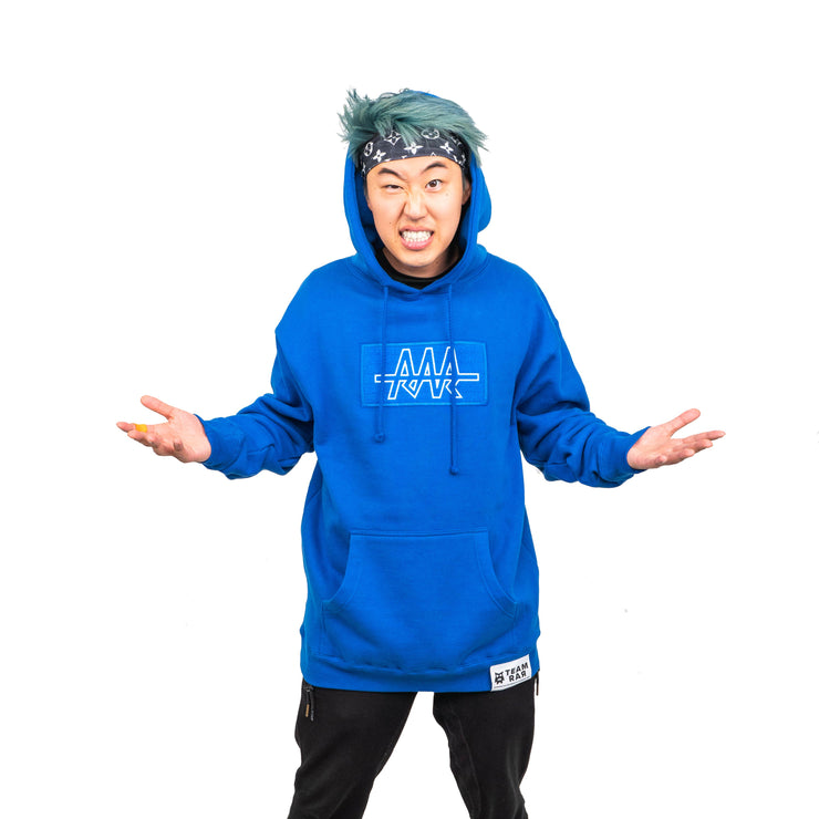 TEAM RAR Blue Velcro Hoodie Front Side with Stove&
